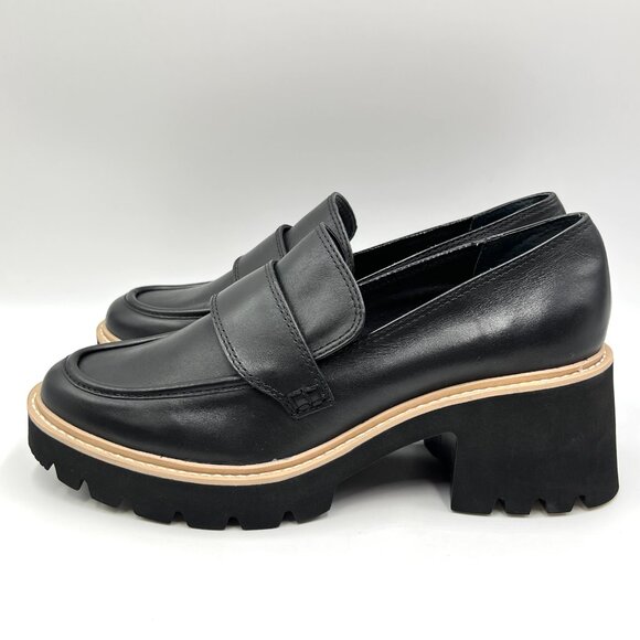Dolce‎ Vita Womens Size 10 Black Leather Chunky Lug Sole Loafers Shoes - Picture 6 of 8